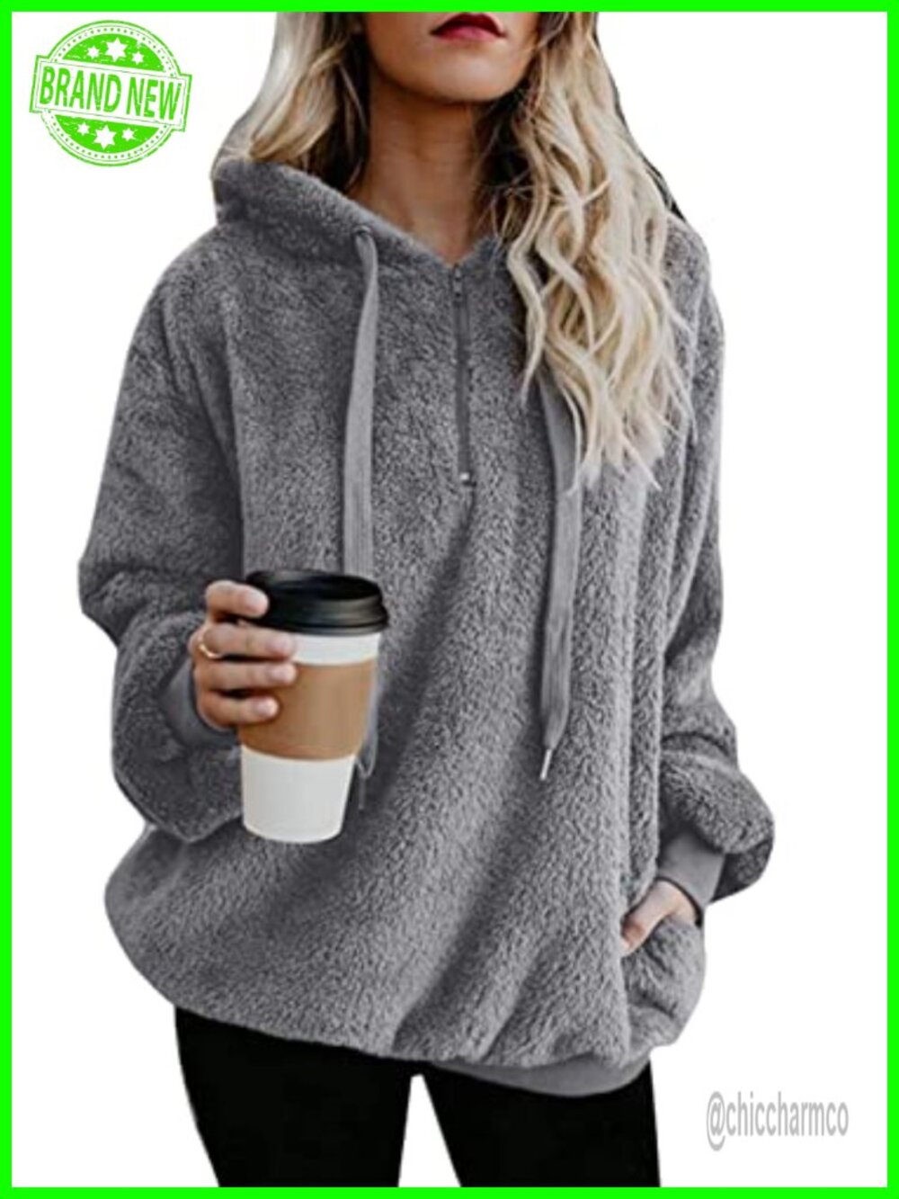 Oversized Sherpa Fleece Hoodie Pullover 1/4 Zip Womens Sweatshirt